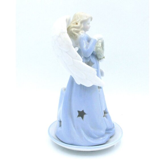 Russ Porcelain Angel Tealight Holder With Star Cutouts Wreath Design - Picture 5 of 5